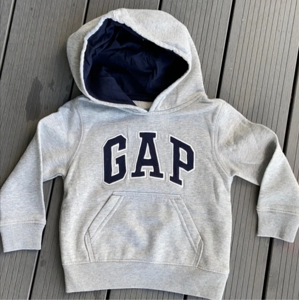 Baby Gap Logo Hoodie Hooded Sweatshirt Toddler Size 18-24M Grey Navy Spellout